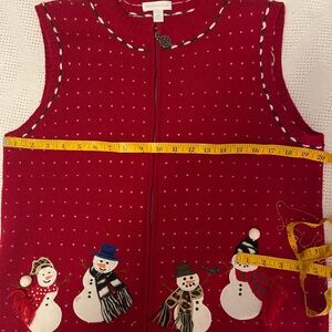 Charter Club Red Lambs Wool Vest Women’s Size L Holiday Snowmen Classic Warmth